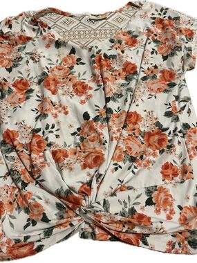 Bobbie Brooks Floral Twist-Front Top in Cream and Orange